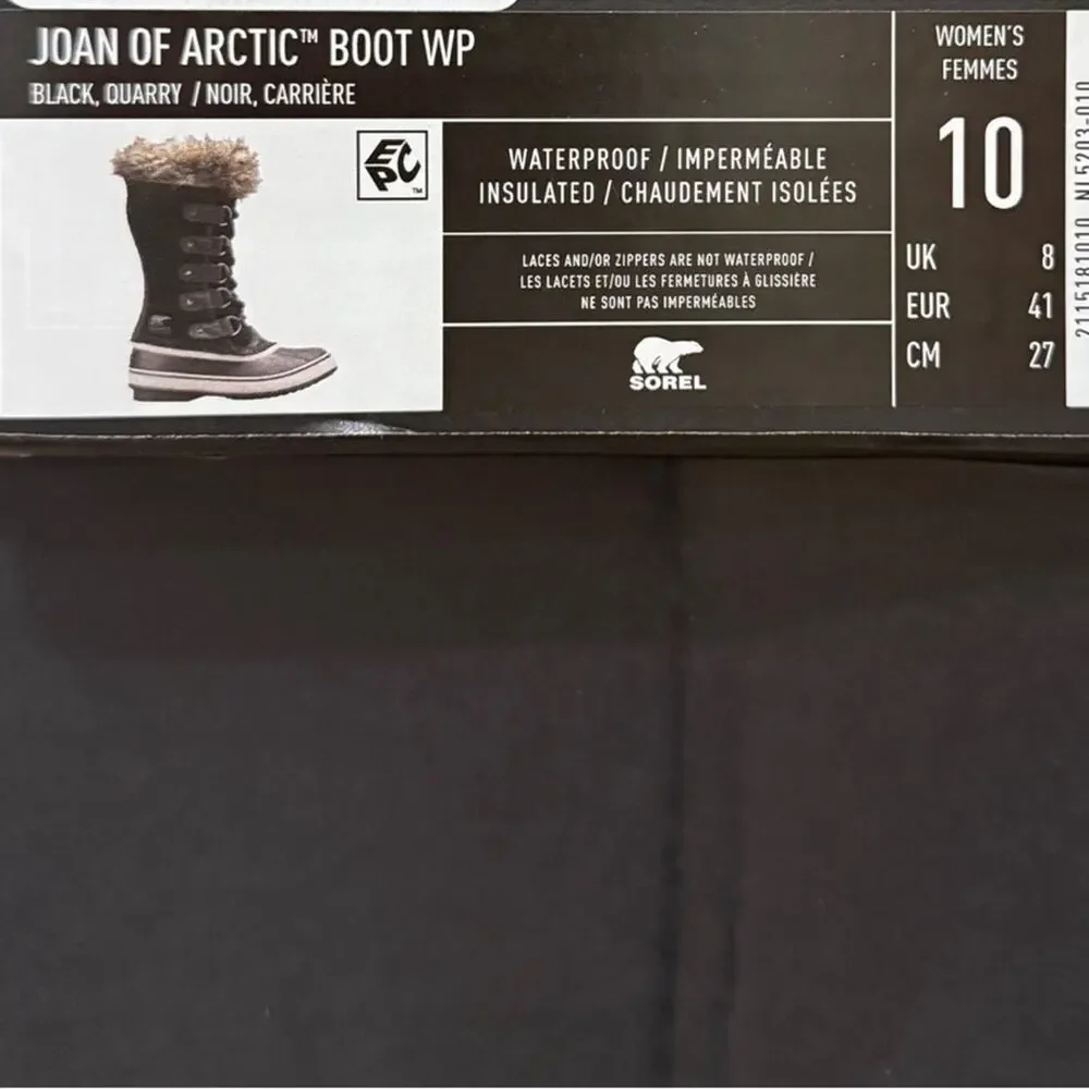 NIB Sorel Joan of Arctic Black Suede Leather Faux Fur Collar Winter Boots Sze 10